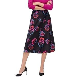 J. Crew black floral satin a-line midi skirt size XXS excellent condition